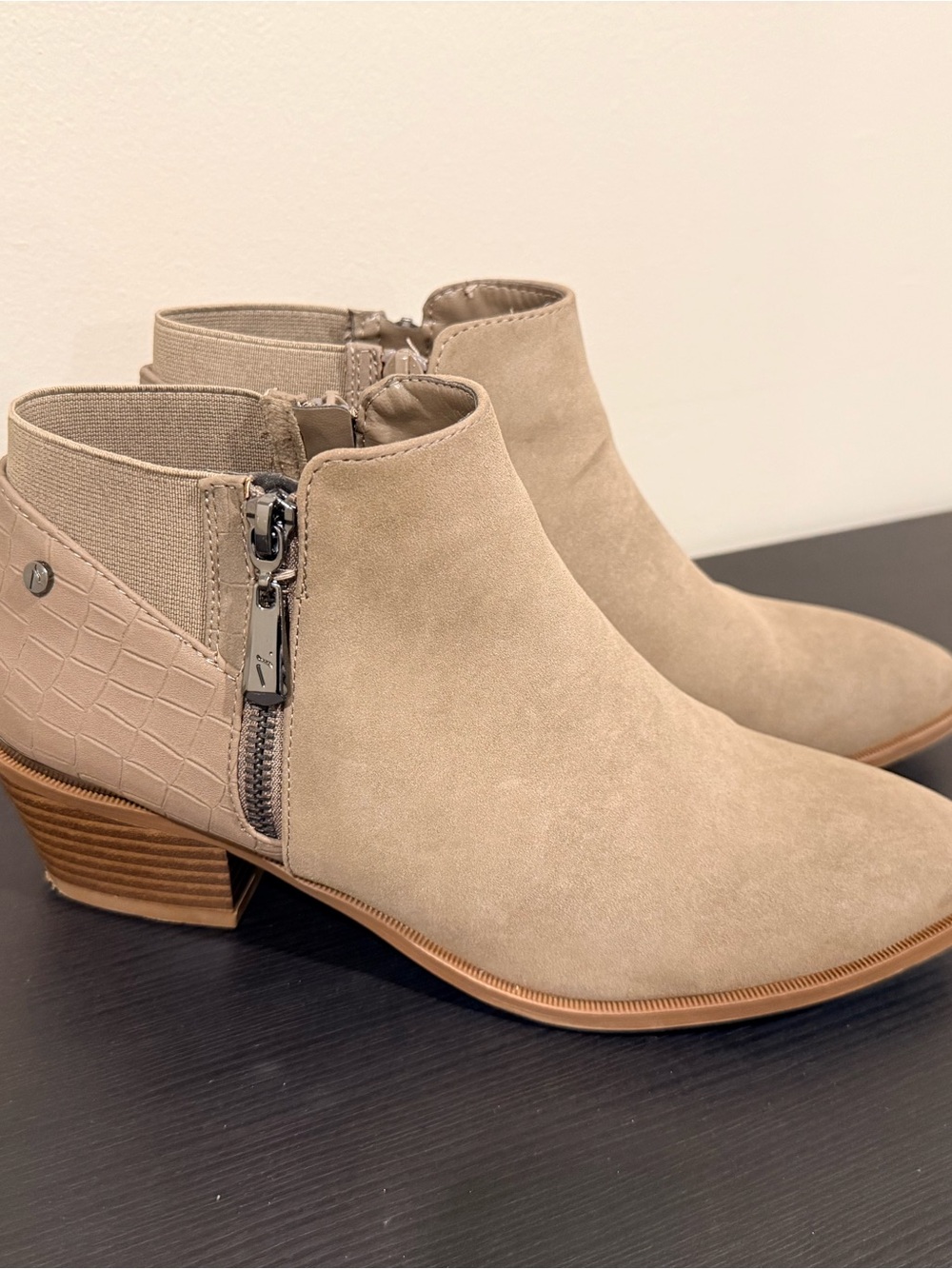 Simply Vera Vera Wang Taupe Suede-Look Ankle Booties with Side Zip